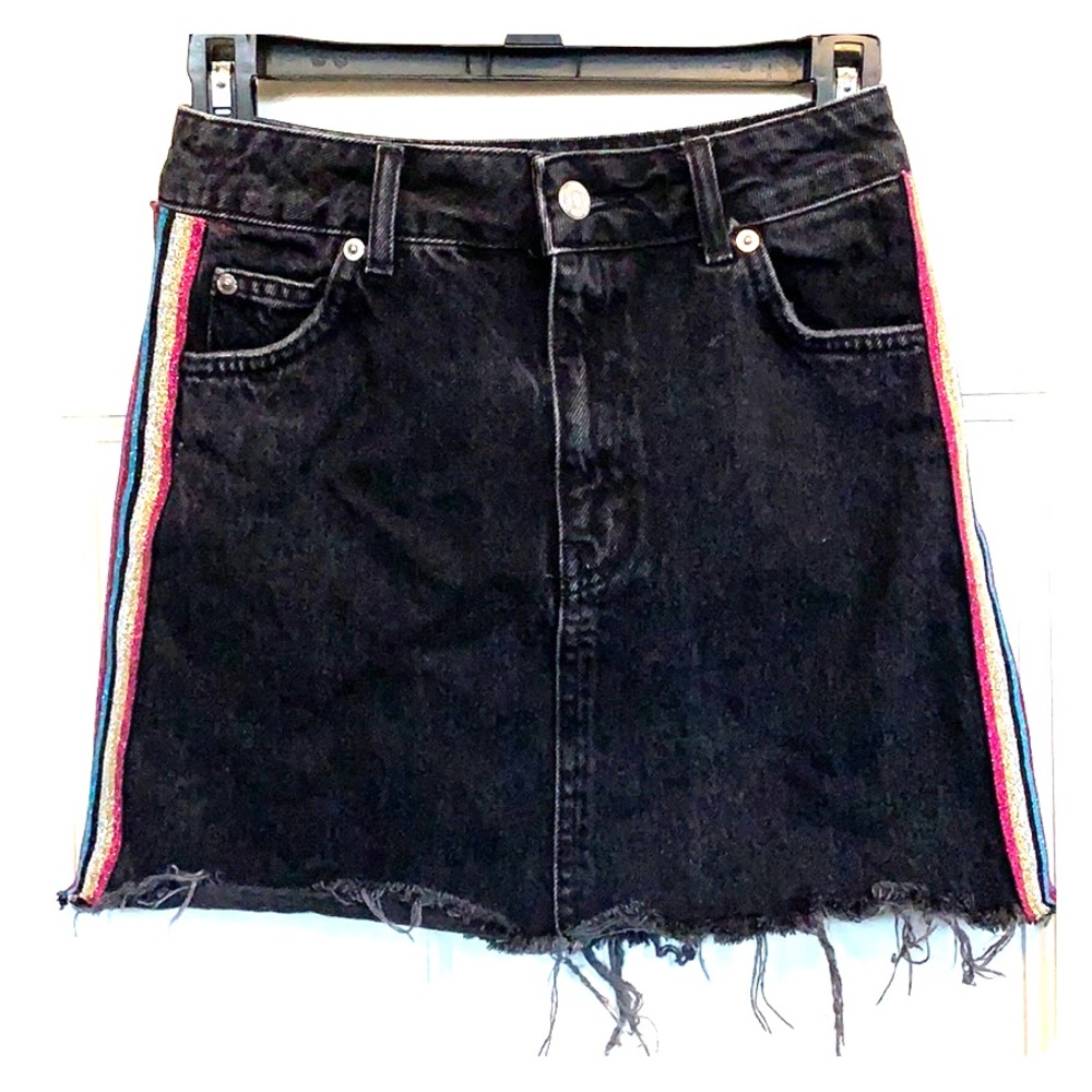 Glitter Side Stripe Denim Skirt